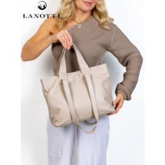 Сумка шоппер LANOTTI, фактура зернистая, слоновая кость/латте