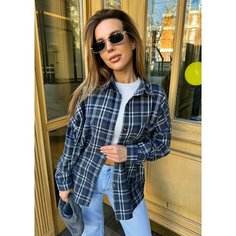 Рубашка DEBORA ROSE Рубашка женская в клетку, оверсайз, размер ONE SIZE, синий/серый