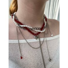 Колье Pearl Dawns, жемчуг имитация, стекло, длина 38 см, белый-красный
