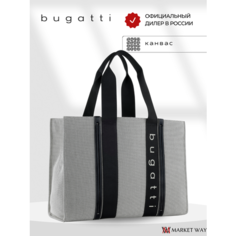 Сумка тоут Bugatti, фактура зернистая, гладкая, серый/черный