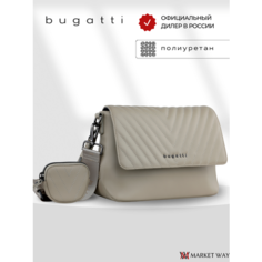 Сумка мессенджер Bugatti, фактура гладкая, стеганая, матовая, бежевый