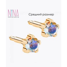 Серьги пусеты NINA Medikal, хрусталь, кристалл, кристаллы Swarovski, размер 4 мм, радужный в золоте