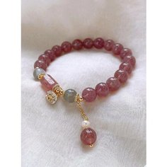 Браслет, кварц, лунный камень, кошачий глаз, тигровый глаз, 1 шт., розовый кварц Нет бренда