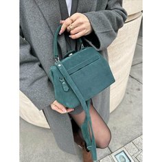 Сумка саквояж Shapely, фактура бархатистая, зеленый бархат/зеленый лист