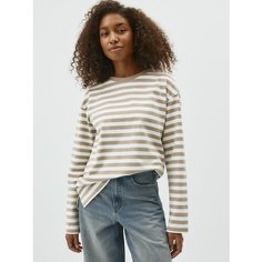Лонгслив Sela Anna Oversize fit, размер S INT, , бежевый графика крупная