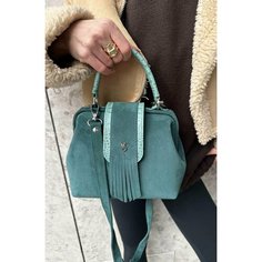 Сумка саквояж Shapely, фактура бархатистая, под рептилию, зеленый бархат/зеленый лист