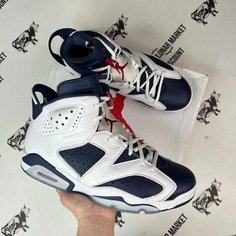 Кроссовки NIKE Nike Air Jordan 6 Retro, размер 43 eu / 9,5 US / 27,5 см, темно-синий, белый