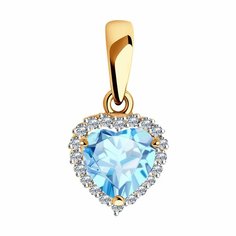 Подвеска Diamant online, красное золото, 585 проба, топаз, фианит, размер 1.6 см., голубой