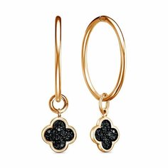 Серьги конго, с подвесками Infini, красное золото, 585 проба, родирование, фианит, размер 17 мм, длина 2.7 см, , черный/золотой
