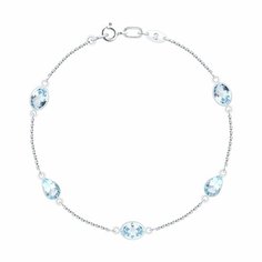 Браслет Diamant online, белое золото, 585 проба, топаз, длина 19 см., голубой