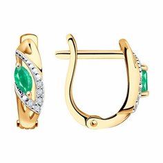 Серьги Diamant online, красное золото, 585 проба, бриллиант, изумруд, длина 1 см, , бирюзовый