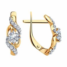 Серьги Diamant online, серебро, 925 проба, золочение, фианит, длина 1.5 см, , прозрачный