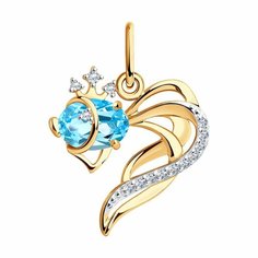 Подвеска Diamant online, красное золото, 585 проба, топаз, фианит, размер 2.1 см., голубой