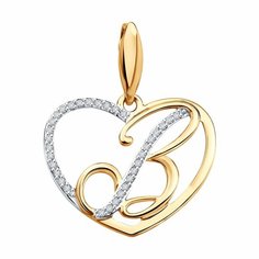 Подвеска Diamant online, красное золото, 585 проба, фианит, размер 1.6 см., прозрачный