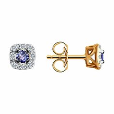 Серьги пусеты Diamant online, красное золото, 585 проба, танзанит, бриллиант, длина 0.6 см, , фиолетовый