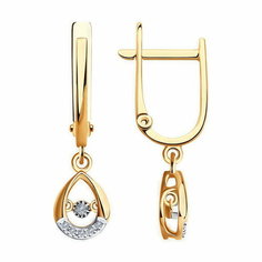 Серьги Diamant online, красное золото, 585 проба, бриллиант, длина 2.5 см, , прозрачный