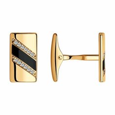 Запонки Diamant online, серебро, 925 проба, золочение, фианит, эмаль, , прозрачный/черный