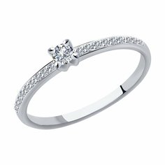 Кольцо помолвочное Diamant online, белое золото, 585 проба, бриллиант, размер 17.5, прозрачный