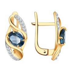 Серьги Diamant online, красное золото, 585 проба, Лондон топаз, фианит, длина 1.8 см, , голубой