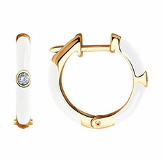 Серьги конго Diamant online, серебро, 925 проба, золочение, эмаль, фианит, длина 1.8 см, , бесцветный, белый