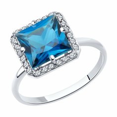 Кольцо Diamant online, белое золото, 585 проба, топаз, Лондон топаз, фианит, размер 18, голубой