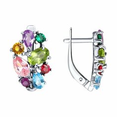 Серьги Diamant online, серебро, 925 проба, родирование, топаз, корунд, фианит, хризолит, аметист, длина 1.7 см, , мультиколор
