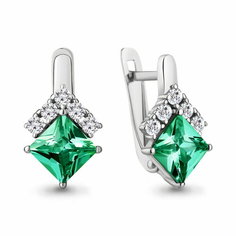 Серьги Diamant online, серебро, 925 проба, родирование, фианит, изумруд синтетический, длина 1.6 см, , зелeный