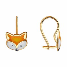 Серьги Diamant online, красное золото, 585 проба, эмаль, длина 1.2 см, , желтый