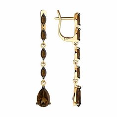 Серьги Diamant online, серебро, 925 проба, золочение, раухтопаз, длина 4.4 см, , коричневый