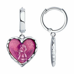 Серьги Diamant online, серебро, 925 проба, родирование, эмаль, размер 27 мм, длина 2.7 см, , розовый