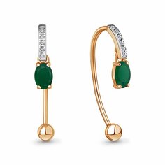 Серьги пусеты Diamant online, серебро, 925 проба, золочение, агат, фианит, длина 1.4 см, , бирюзовый
