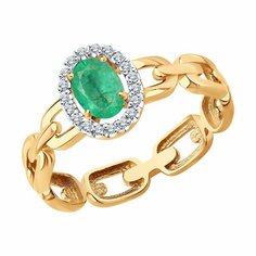 Кольцо Diamant online, красное золото, 585 проба, бриллиант, изумруд, размер 18.5, бирюзовый