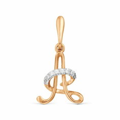 Подвеска Diamant online, красное золото, 585 проба, фианит, размер 2.1 см., прозрачный