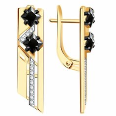 Серьги Diamant online, красное золото, 585 проба, фианит, длина 2.8 см, , черный