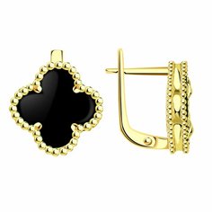 Серьги Diamant online, желтое золото, 585 проба, оникс, длина 1.2 см, , черный