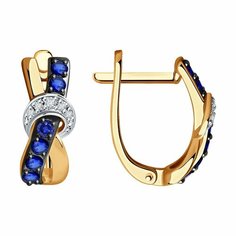 Серьги Diamant online, красное золото, 585 проба, сапфир, бриллиант, длина 1.4 см, , темно-синий