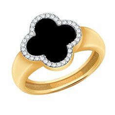 Кольцо Diamant online, красное золото, 585 проба, родирование, фианит, оникс, размер 16.5, черный