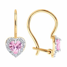 Серьги Diamant online, красное золото, 585 проба, фианит, длина 1.4 см, , розовый
