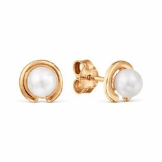 Серьги пусеты Diamant online, красное золото, 585 проба, жемчуг, длина 0.7 см, , белый