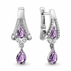 Серьги Diamant online, серебро, 925 проба, родирование, фианит, аметист, длина 2.9 см, , фиолетовый