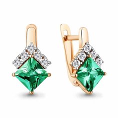 Серьги Diamant online, серебро, 925 проба, золочение, фианит, изумруд синтетический, длина 1.6 см, , зелeный