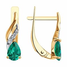 Серьги Diamant online, красное золото, 585 проба, изумруд синтетический, бриллиант, длина 1.6 см, , зеленый, бесцветный
