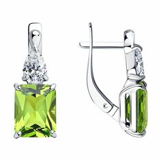Серьги Diamant online, серебро, 925 проба, родирование, фианит, хризолит, длина 1.8 см, , темно-зеленый