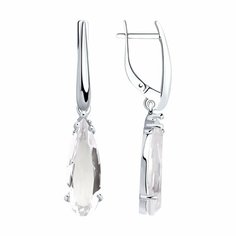 Серьги Diamant online, серебро, 925 проба, родирование, горный хрусталь, длина 3.6 см, , прозрачный