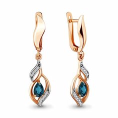 Серьги Diamant online, серебро, 925 проба, золочение, фианит, Лондон топаз, длина 3.5 см, , голубой