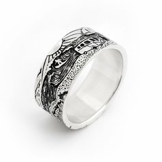Кольцо широкое Яхонт, серебро, 925 проба, чернение, размер 16