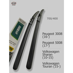 700 400мм. Дворники Щетки стеклоочистителя для Peugeot Пежо 3008 (16-); Peugeot Пежо 5008 (17-); Volkswagen Sharan Фольксваген Шаран (10-15); Volkswagen Touran Фольксваген Туран (15-) Heyner