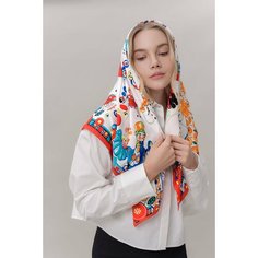 Платок Русские в моде by Nina Ruchkina промыслы для девочек и женщин,90х90 см, красный