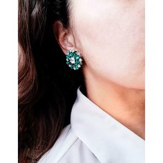 Серьги клипсы ENJOY Украшения из камней, кристаллы Swarovski, зелeный