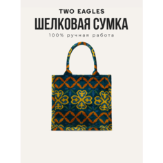 Сумка тоут TWO EAGLES, фактура бархатистая, зеленый, синий, желтый, оранжевый